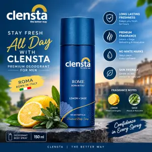 Clensta Rome Deodorant for Men 150ml Body Spray | All Day Freshness
